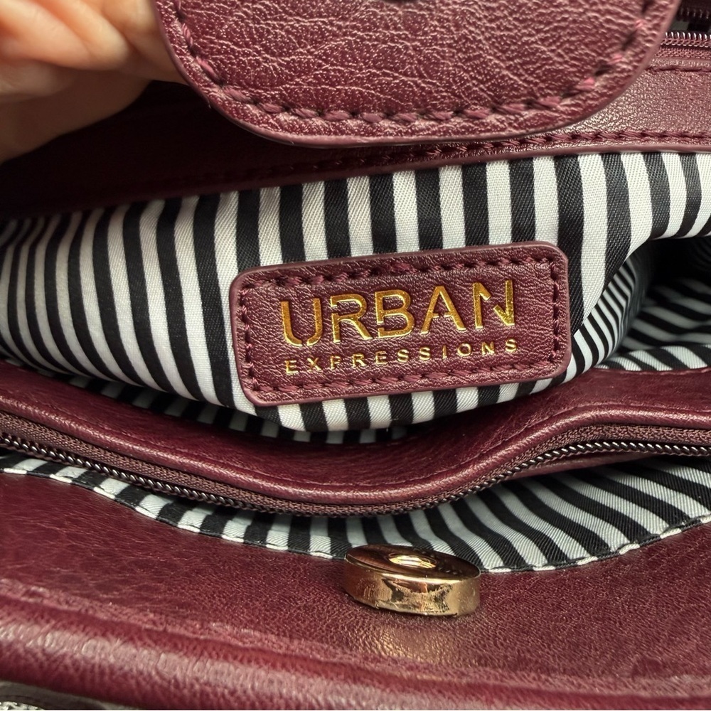Urban Expressions Work Tote with Wristlet Pebble Vegan Leather Footed Burgundy - Picture 7 of 12